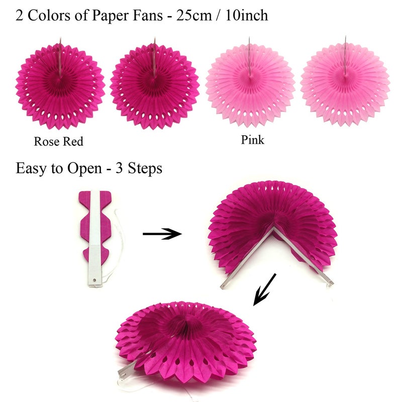 ZERODECO Party Decoration, 21 Pcs Pink Hanging Paper Fans, Pom Poms Flowers, Garlands String Polka Dot and Triangle Bunting Flags for Birthday Parties, Bridal Showers, Baby Showers, Wedding - Image 3